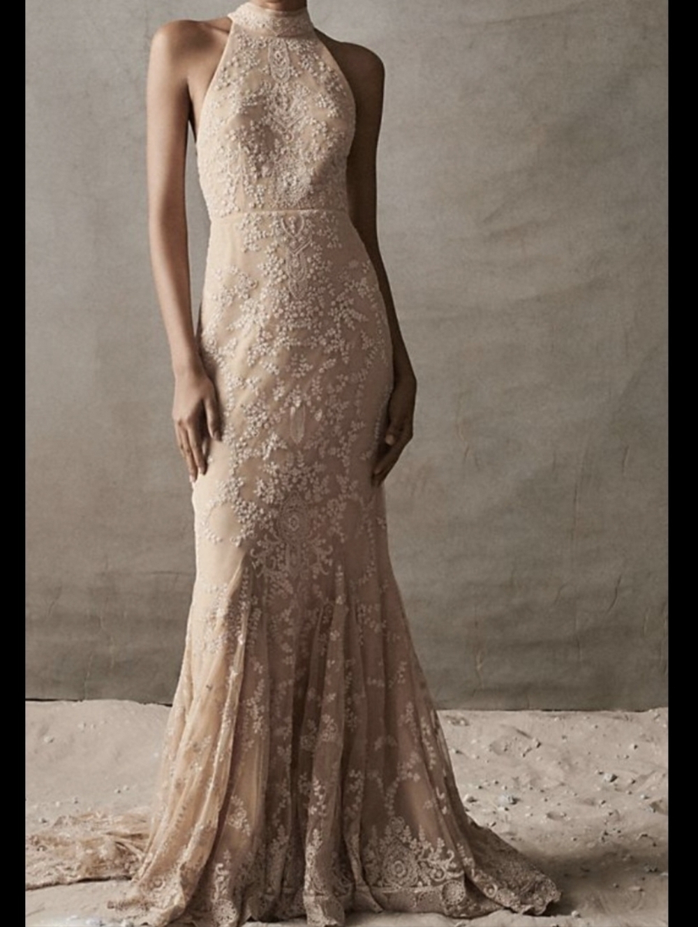 BHLDN Daisy Lace Halter Open Back Wedding Gown Champagne 10 NWT PRICE DROP